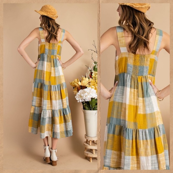 easel Dresses Easel Get Obsessed Sleeveless Midi Maxi Plaid Dress